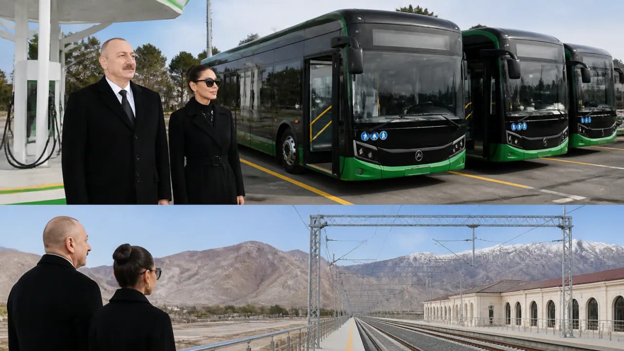 Prezident İlham Əliyev Naxçıvanda elektrik avtobusları və dəmir yolu yenilənməsini yoxlayıb