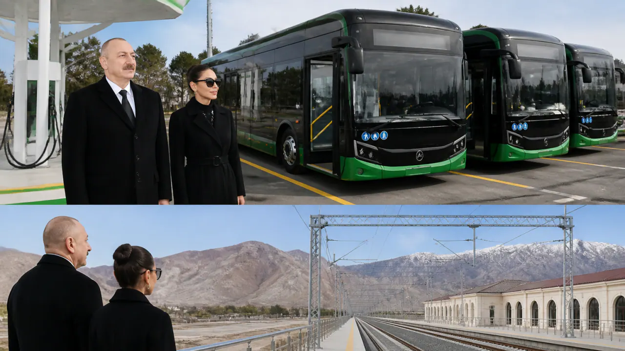 Prezident İlham Əliyev Naxçıvanda elektrik avtobusları və dəmir yolu yenilənməsini yoxlayıb